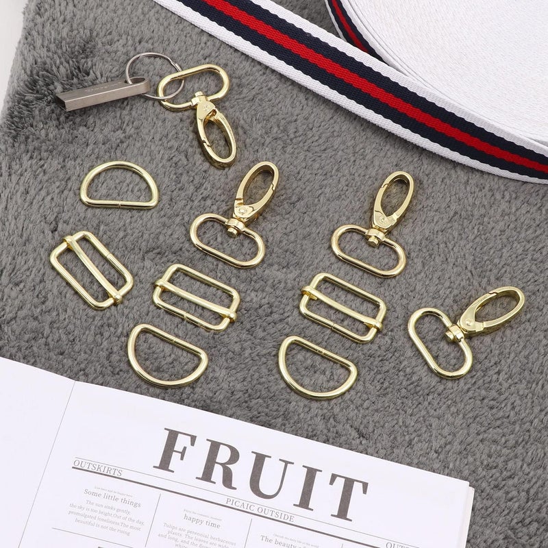 PECMER Purse Hardware for Bag Making 1 Inch D Ring 18 Pcs Gold Swivel Clasp Snap Hooks Slide Buckles for Strap Adjuster Dog Collar Making Supplies - Image 5